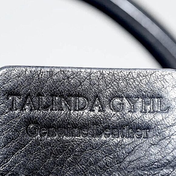 WBALLY Black Leather Trainspotting Work Tote w/ Black Striped Crossbody Strap - Picture 11 of 16